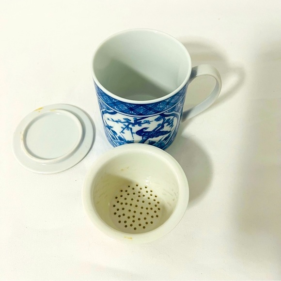 Porcelain Asian Chinese Coffee Mug Tea Cup With Lid, with Strainer Dragon Design - Picture 3 of 9